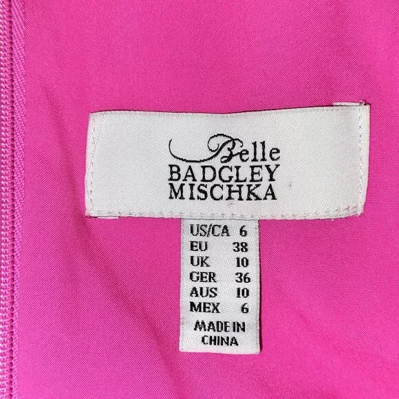 Badgley Mischka Belle Poppy Front Twist Hot Pink Cocktail Dress - 6 - Picture 8 of 12